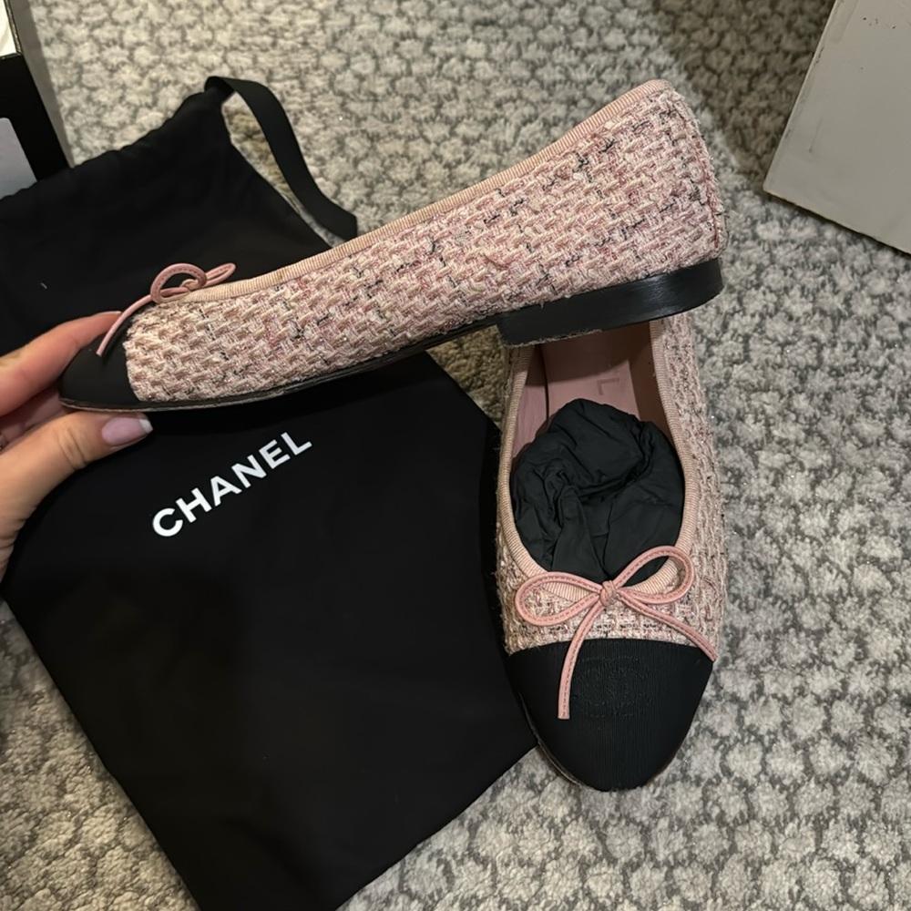 Chanel tweed pink ballerinas size 38